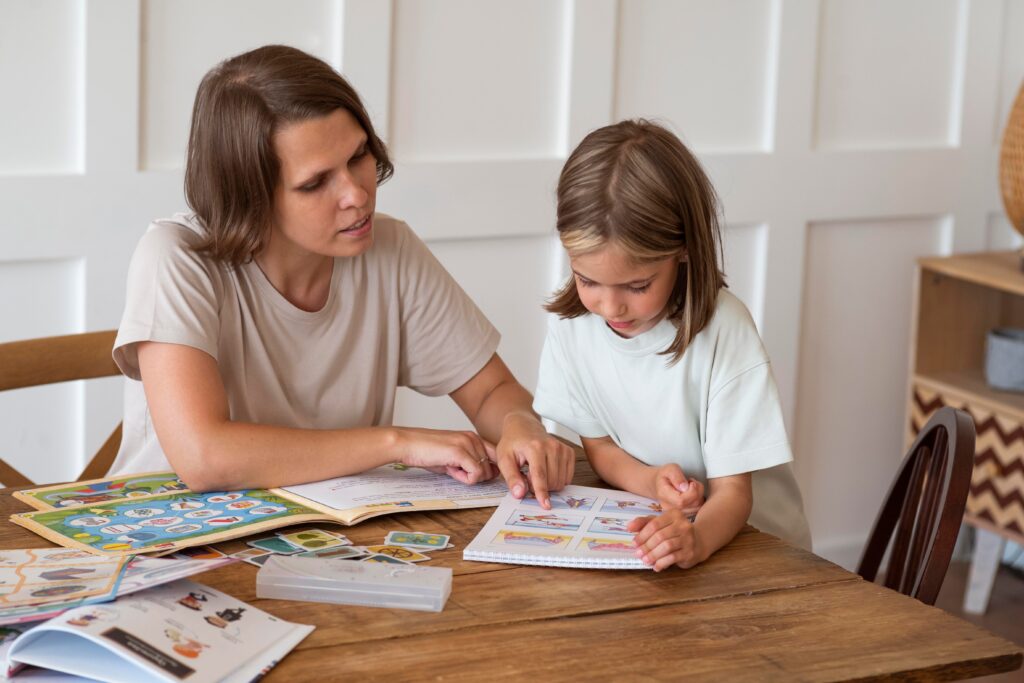 woman helping girl study medium shot 1